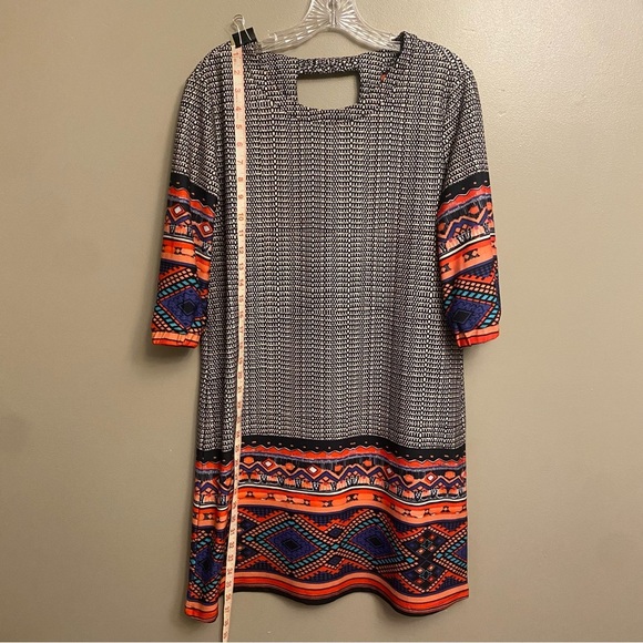 Chic Geometric Patterned Dress - Black and Orange - Picture 5 of 12